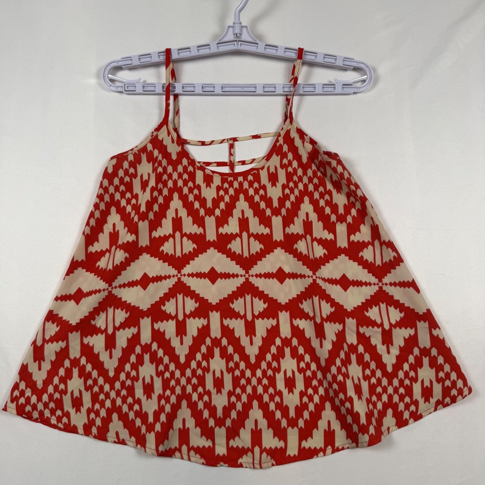 Fiancee Womens Red Beige Geometric Criss Cross Back Tank Top Small Made in USA